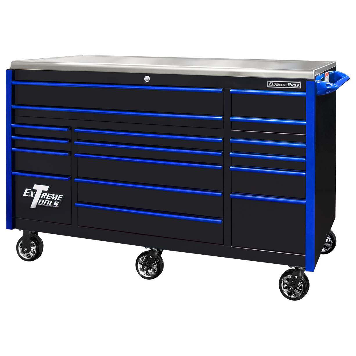 Extreme Tools Professional 72" Quick Release 17-Drawer Triple Bank Roller Cabinet - Image 4