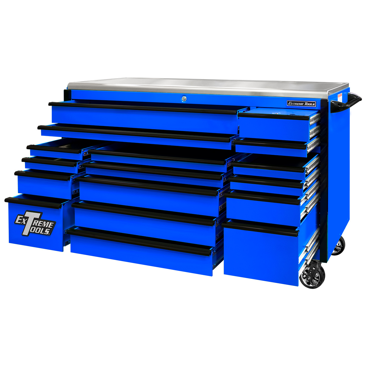 Extreme Tools Professional 72" Quick Release 17-Drawer Triple Bank Roller Cabinet - Image 6